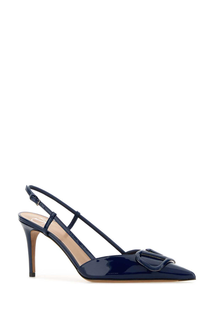 Navy Blue Leather Vlogo Signature Pumps Worker Calf - Bos Taurus Scarpe Con Tacco