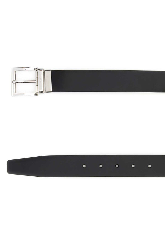 Black Leather Reversible Belt F0002 Vitello Cinture