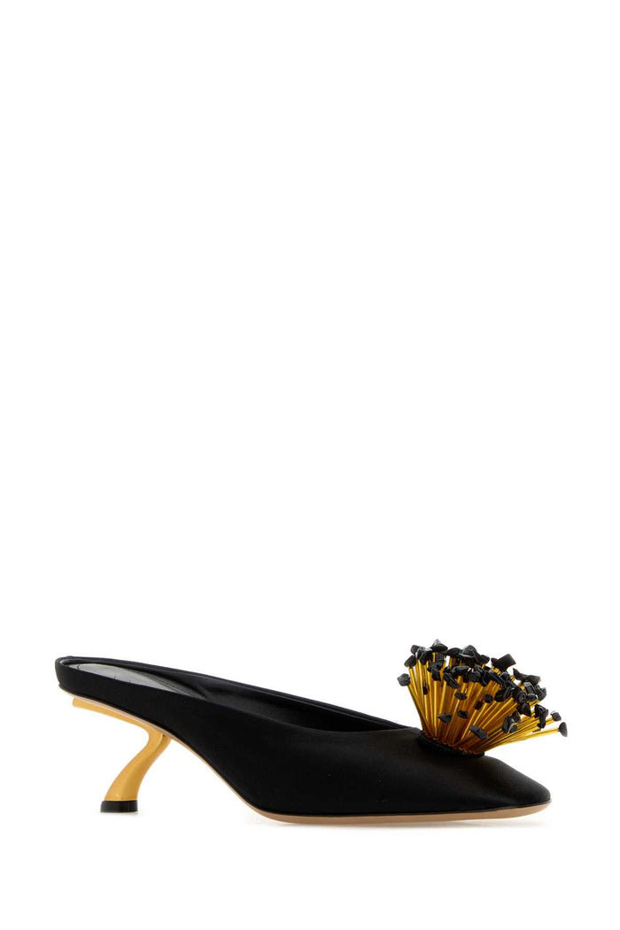 Black Satin Safi Mules Nerobiscottonero Scarpe Con Tacco