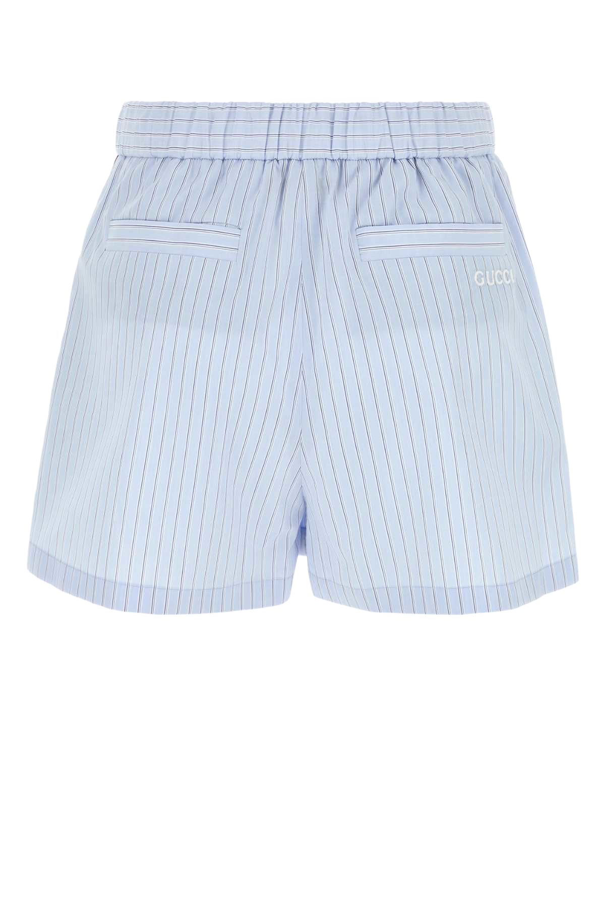 Embroidered Poplin Shorts Azurewhitemc Exterior: Cotton