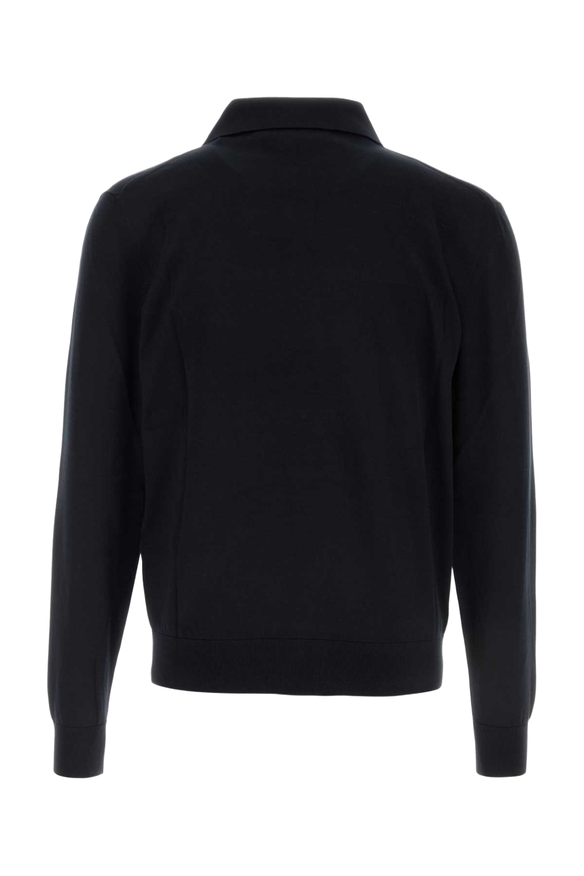 Midnight Blue Silk Blend Polo Shirt Bleunuit Exterior: Cotton
