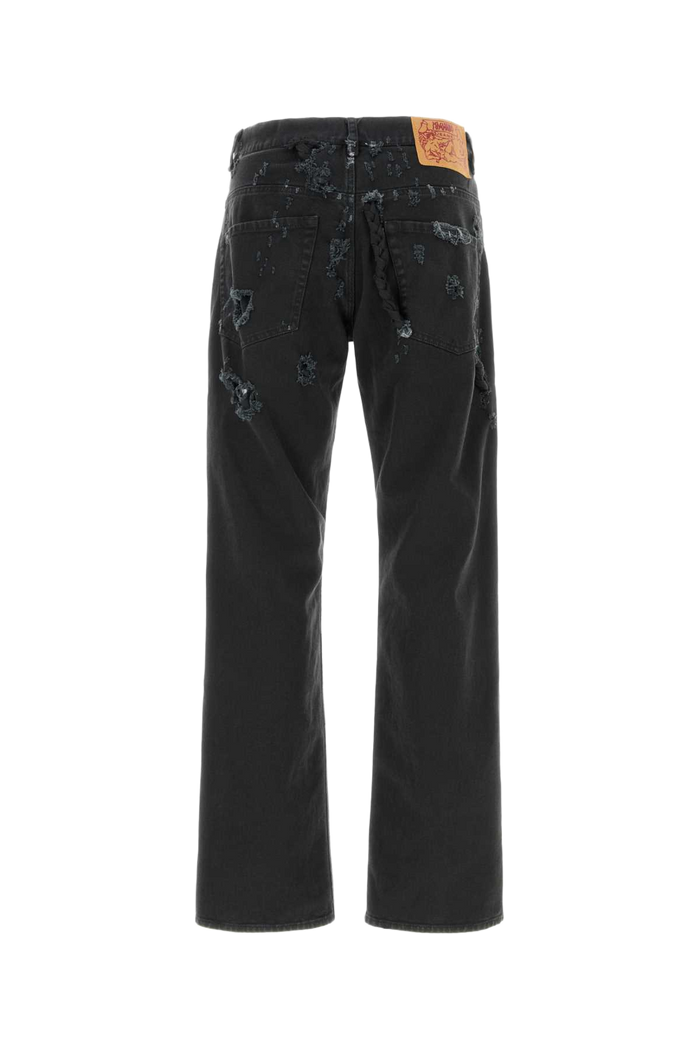 Black Denim Livello Broken Bull Jeans Charcoal Exterior: Cotton