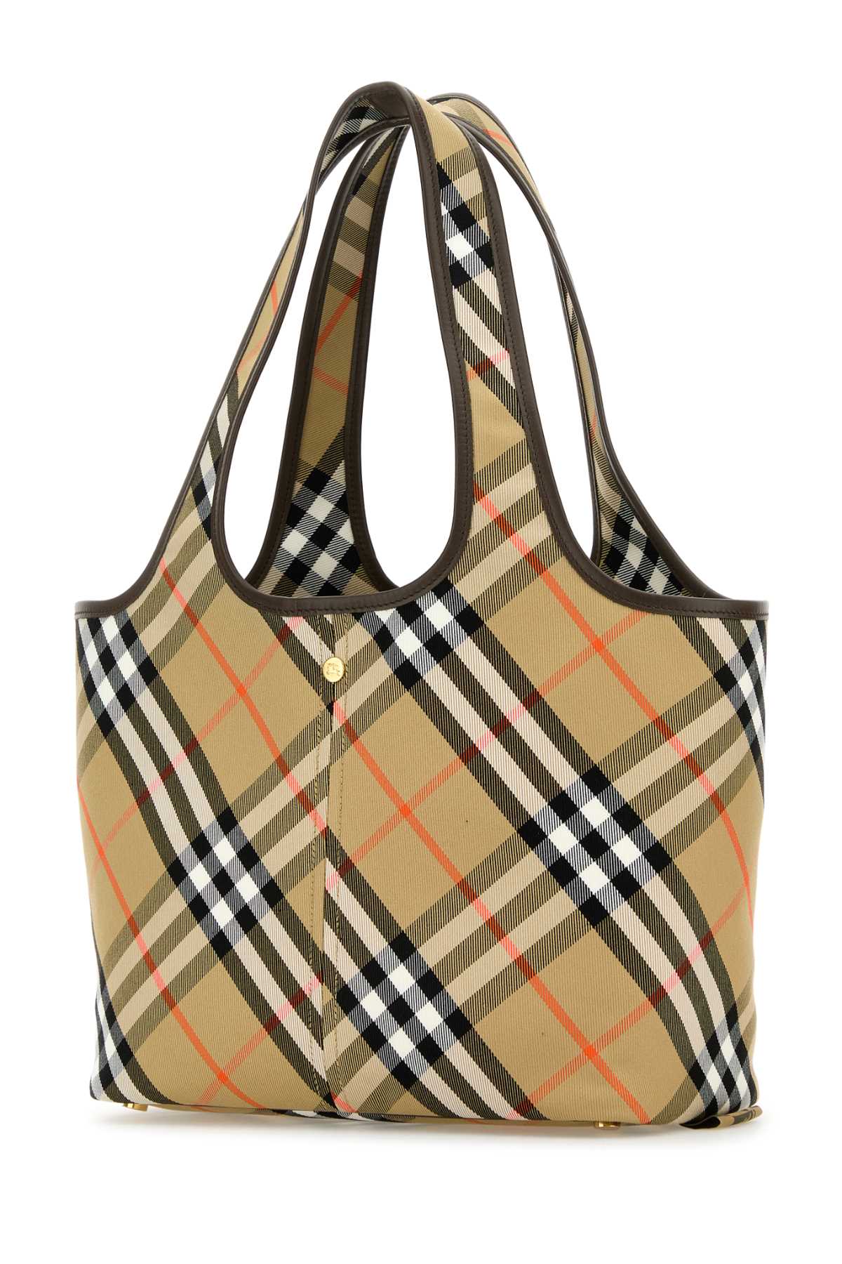 Embroidered Canvas Small Check Shopping Bag Sand Borse A Mano