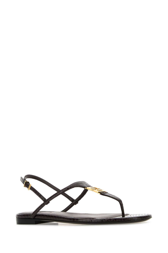 Chocolate Leather Fold Thong Sandals Black Purple Sandali