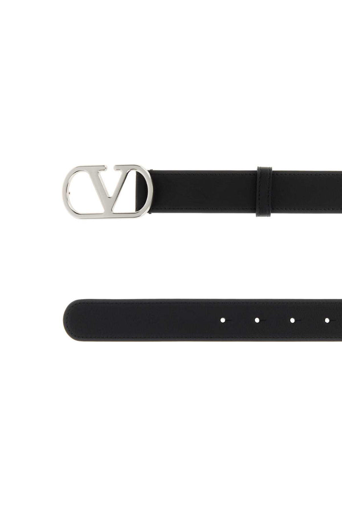 Black Leather Vlogo Belt Nero Calf - Bos Taurus Cinture