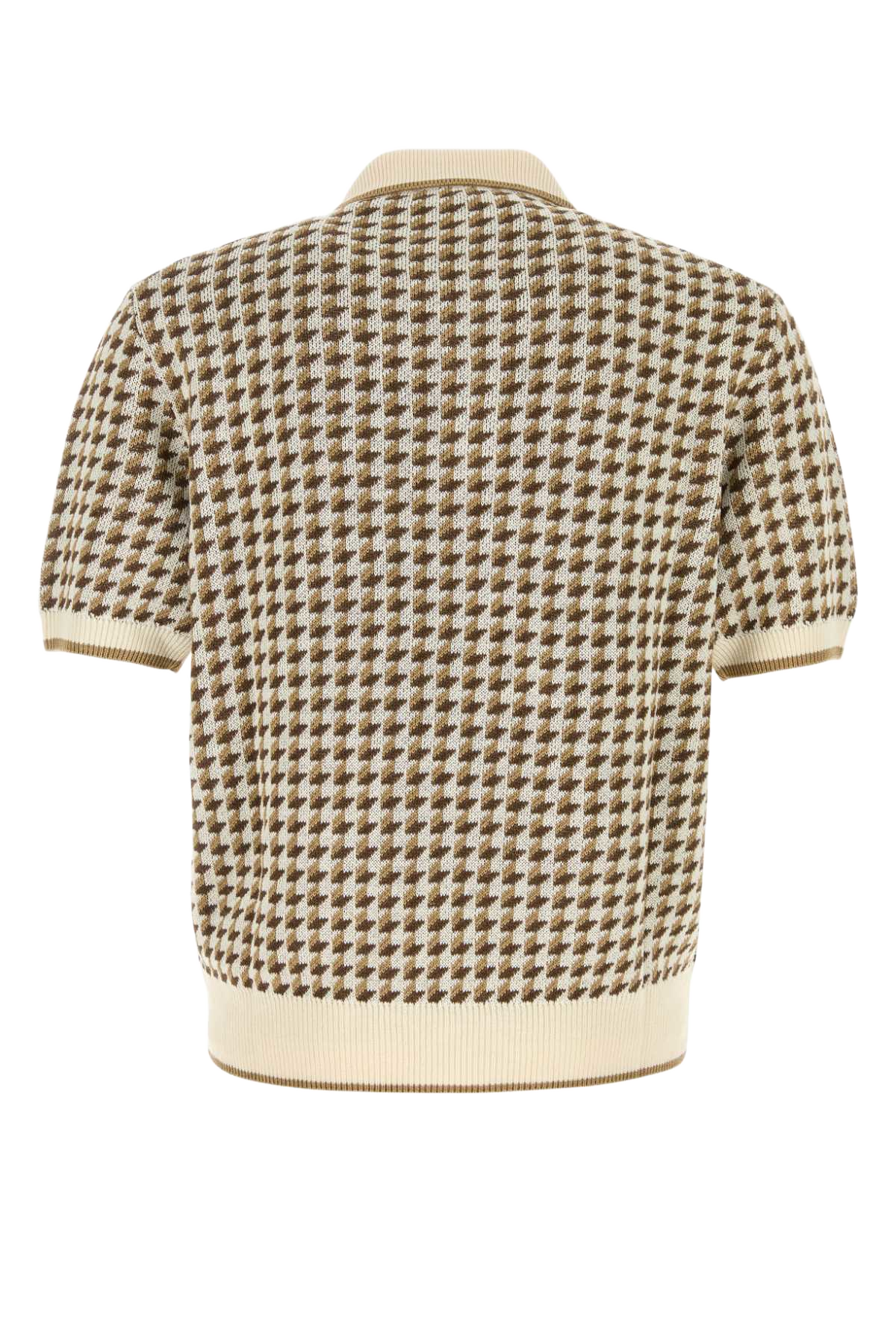 Embroidered Linen Blend Polo Shirt Brown Exterior: Silk
