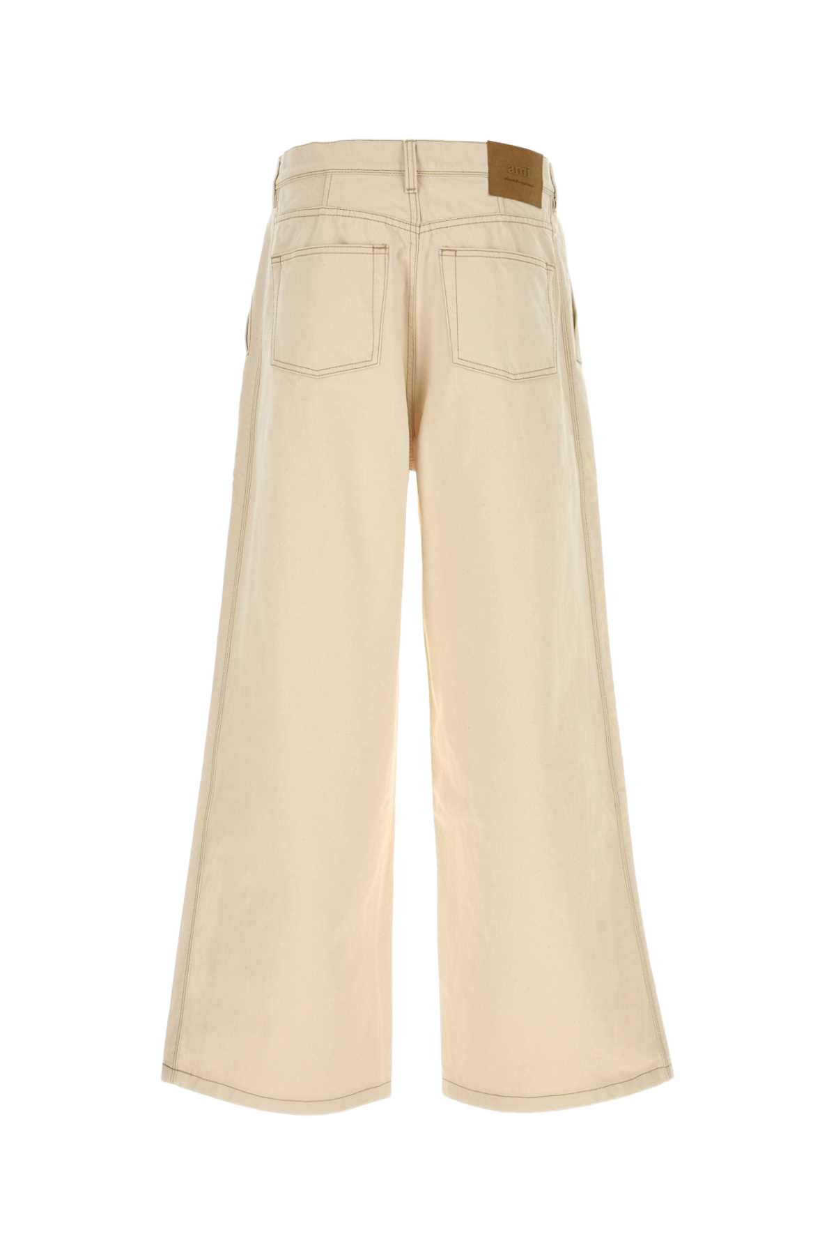 Ivory Denim Wide-Leg Jeans Offwhite Exterior: Cotton Pantaloni