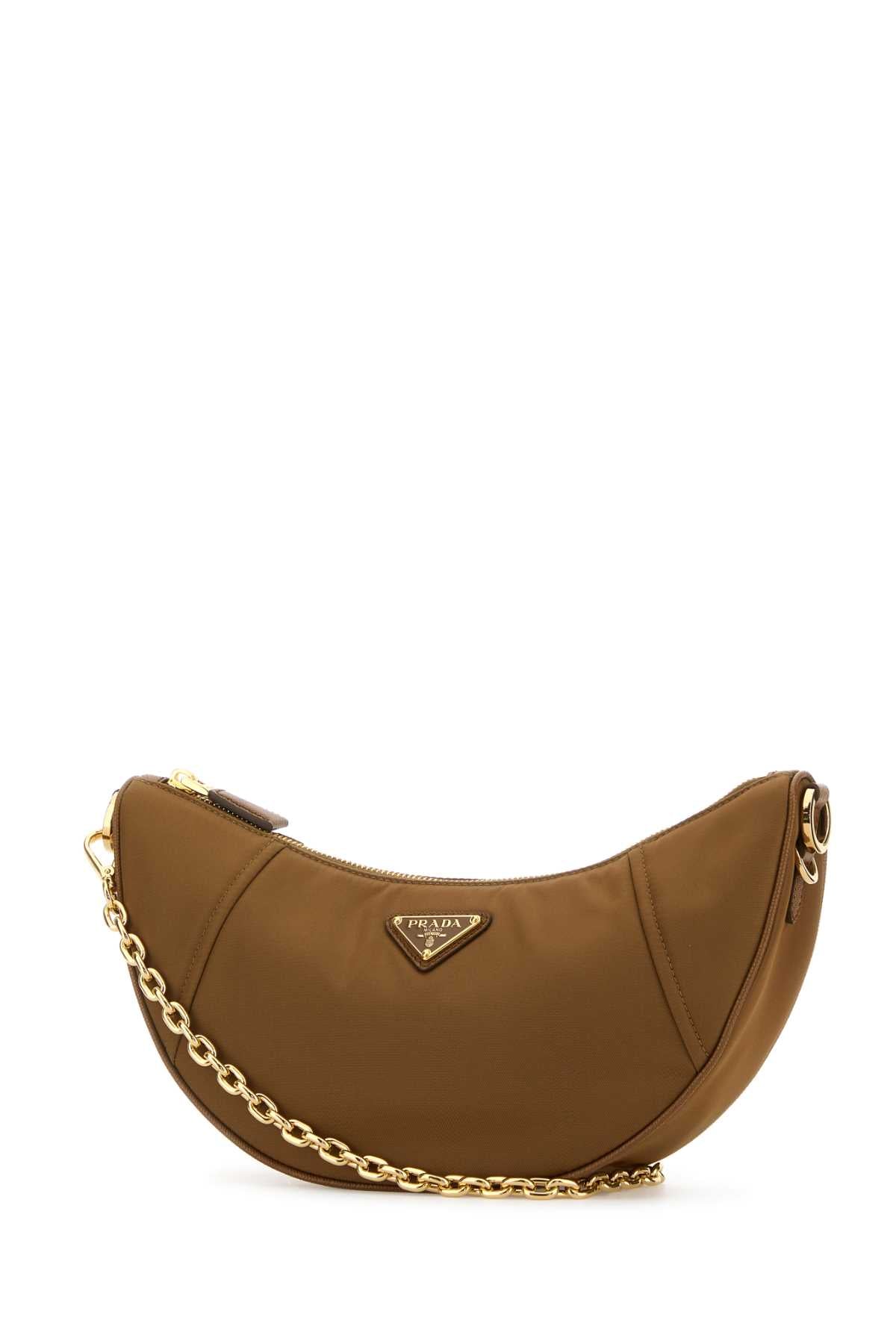 Camel Re-Nylon Prada Demi-Lune Shoulder Bag Brandy Poliammidericiclata-vitello Borse A Tracolla