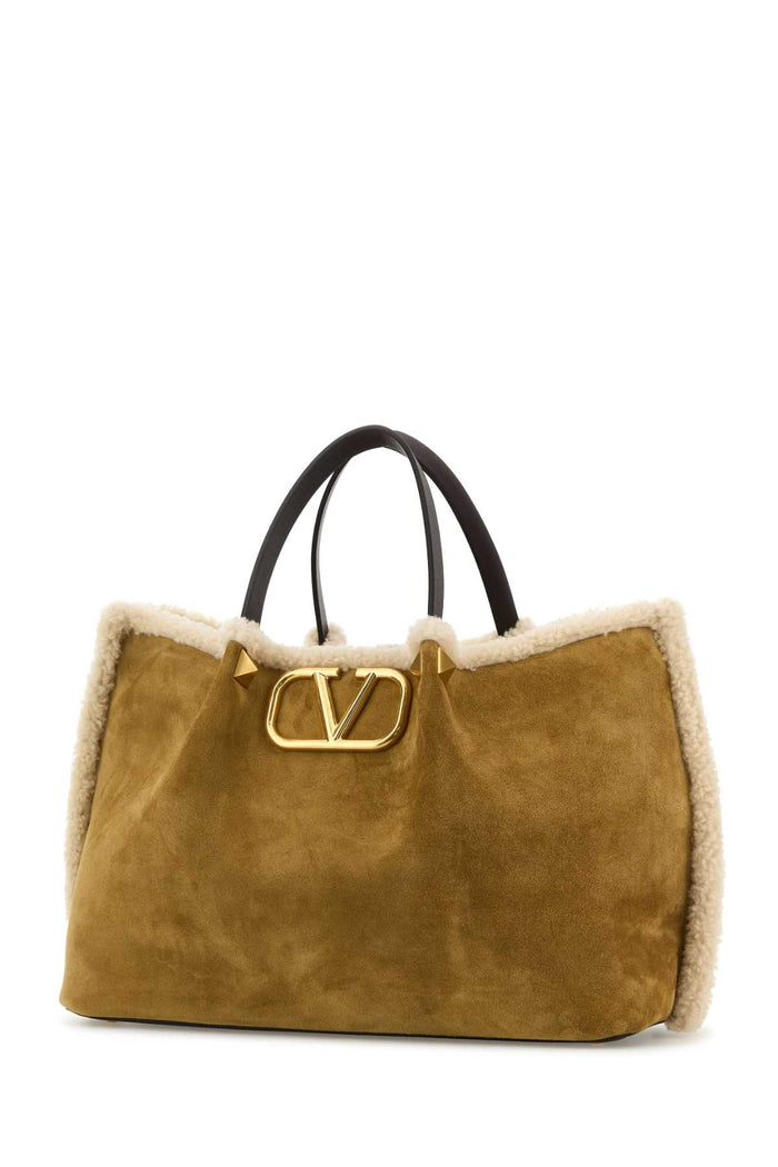 Mustard Suede Vlogo Signature Shopping Bag Havanabeigeburrooakbrown Borse A Mano