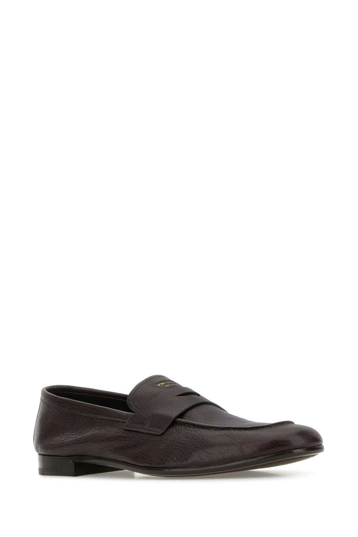 Dark Brown Leather Loafers Moro Mocassini