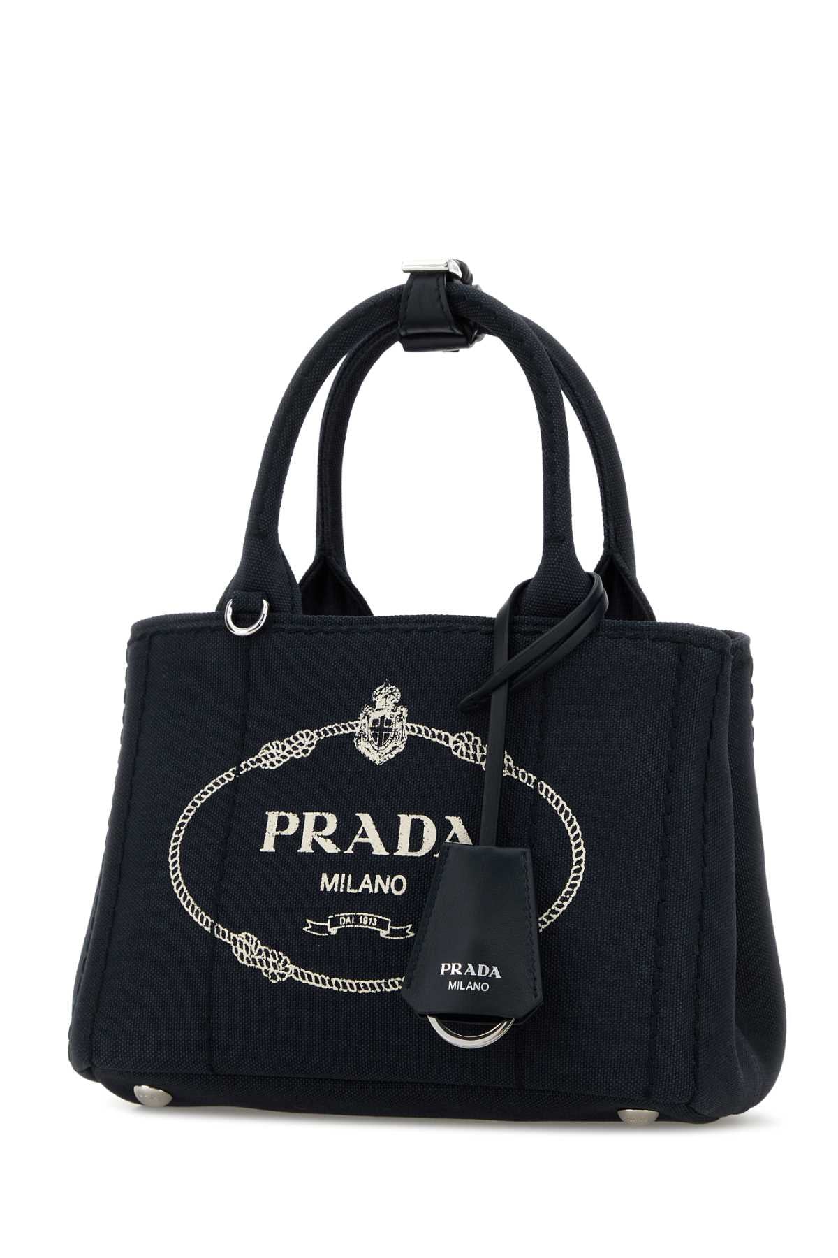 Dark Blue Canvas Mini Prada Jardiniã¨re Handbag Baltico Borse A Mano