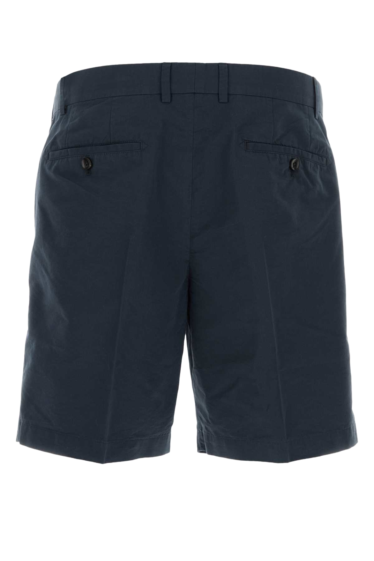 Navy Blue Cotton Blend Bermuda Shorts Exterior: Silk
