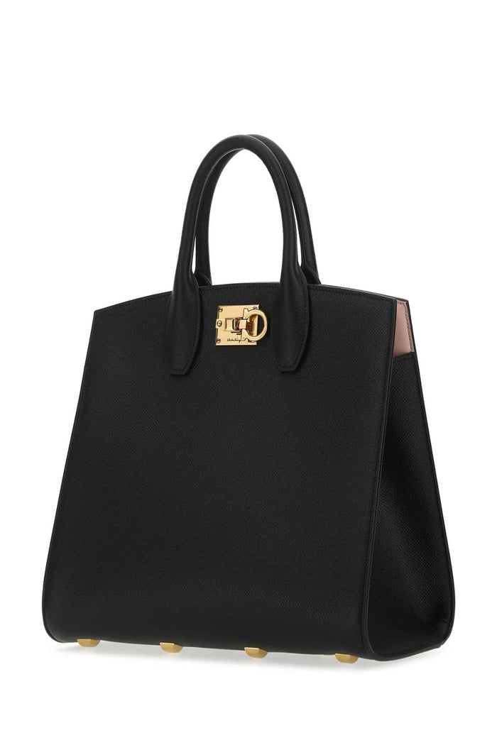 Black Leather The Studio Handbag Nerobon %calf Lamb Lining . Borse A Mano