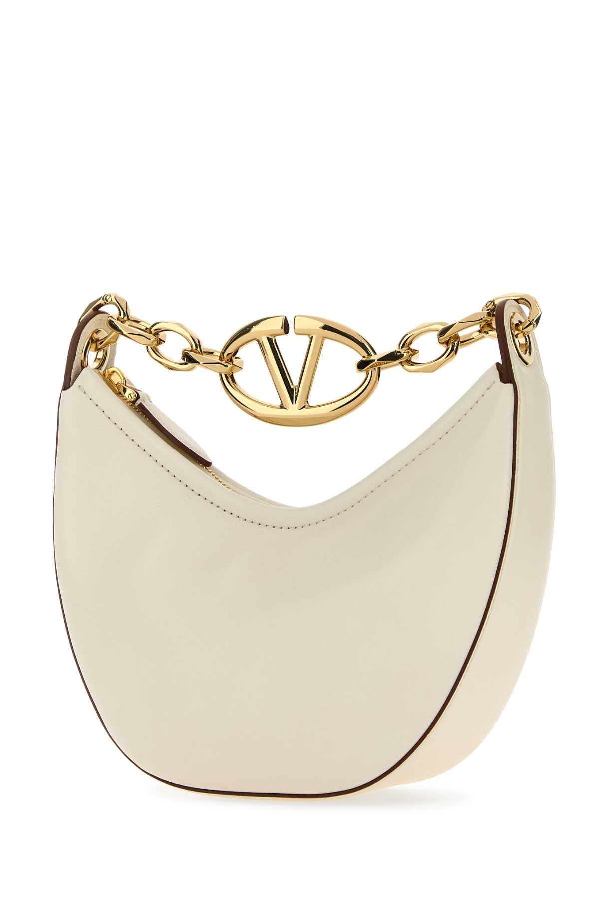 Ivory Leather Mini Hobo Vlogo Moon Handbag Borse A Mano