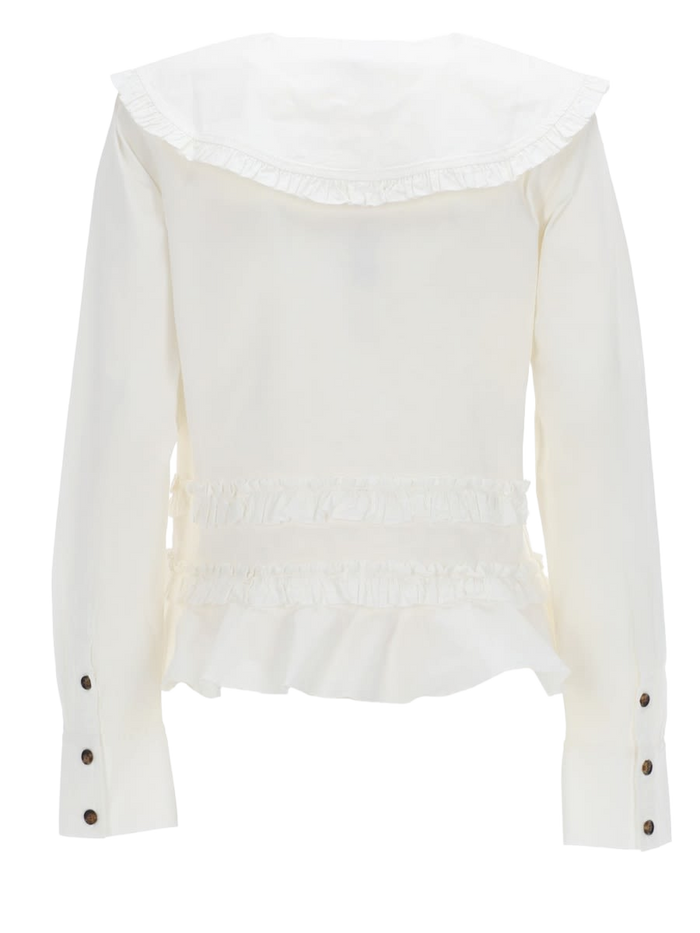 Ruffle Shirt White Organic Cotton Elastane