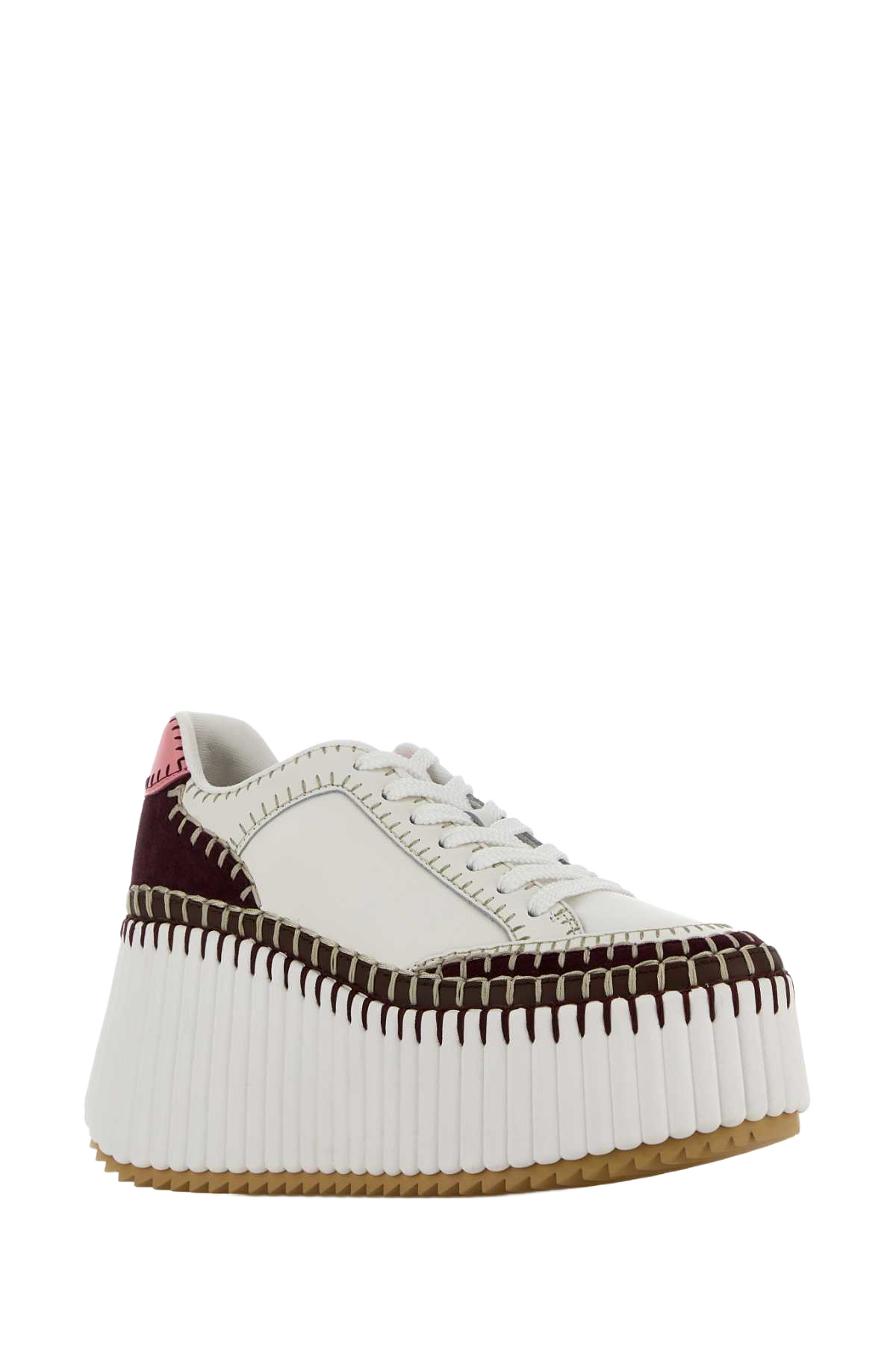 White Leather Nama Sneakers Burgundypink