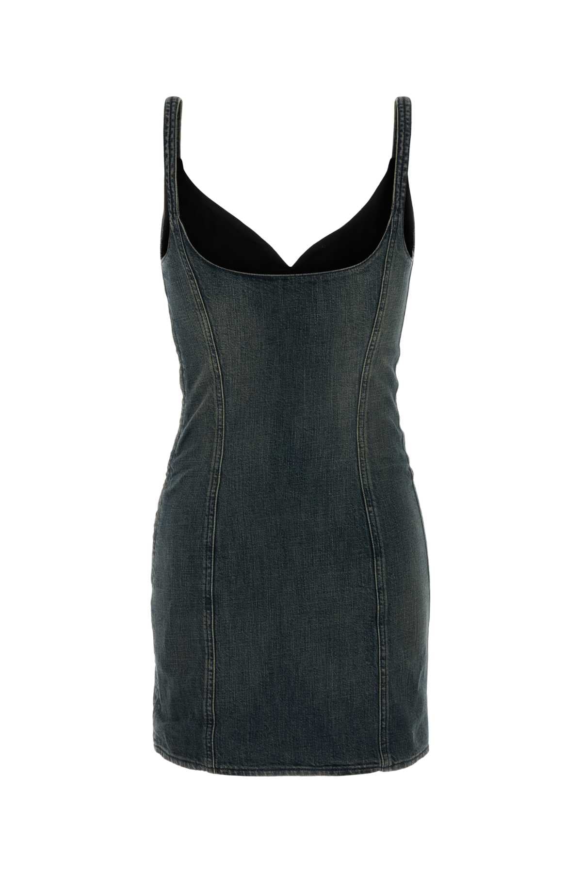 Denim Mini Dress Navy/green/yellow Abiti
