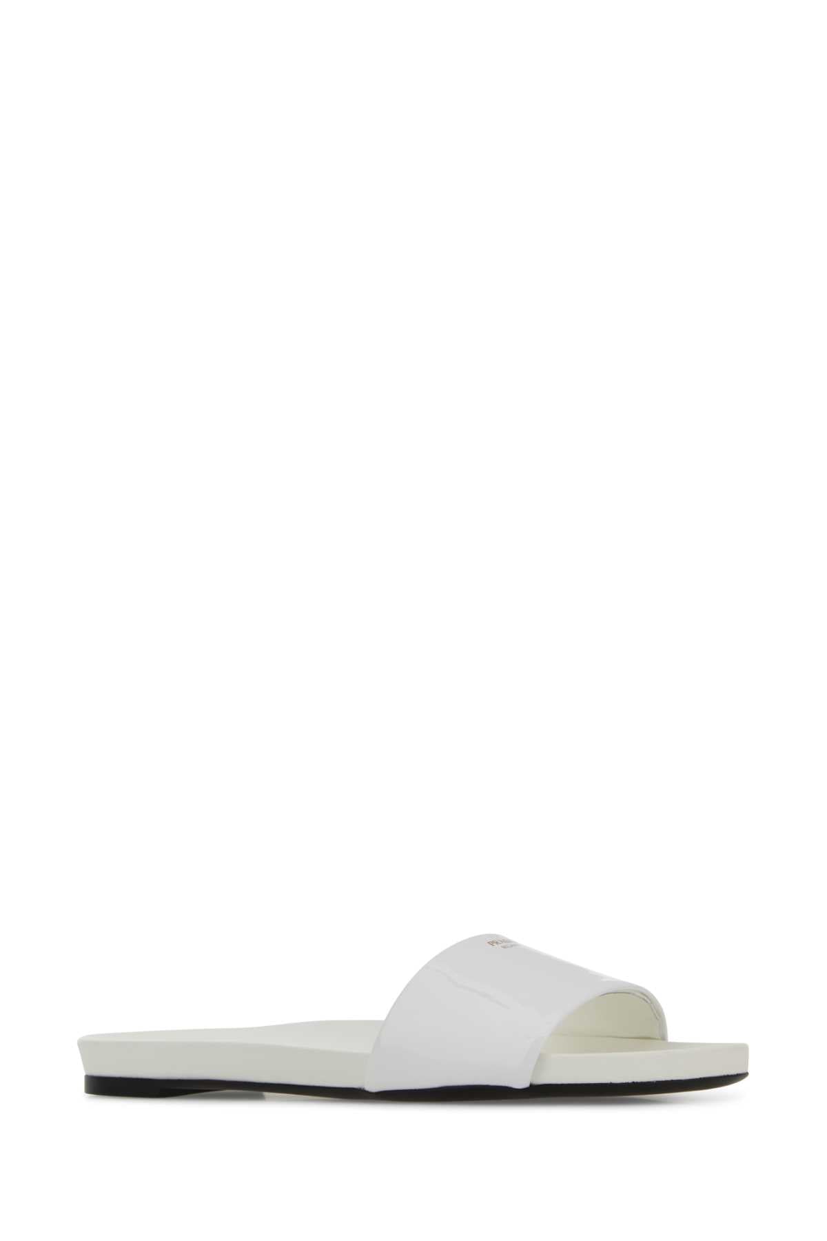 White Leather Slippers Bianco