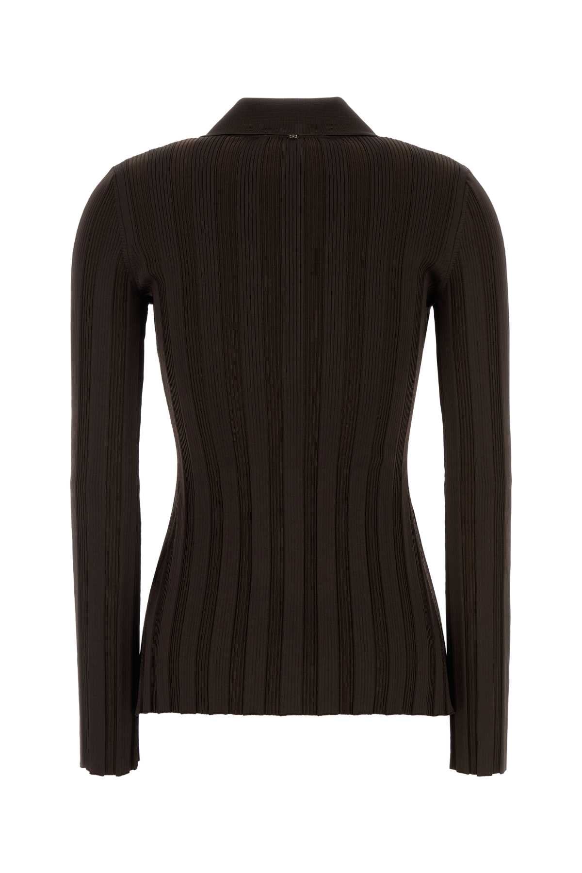 Brown Stretch Viscose Blend Albio1234 Cardigan Caffe` Maglieria