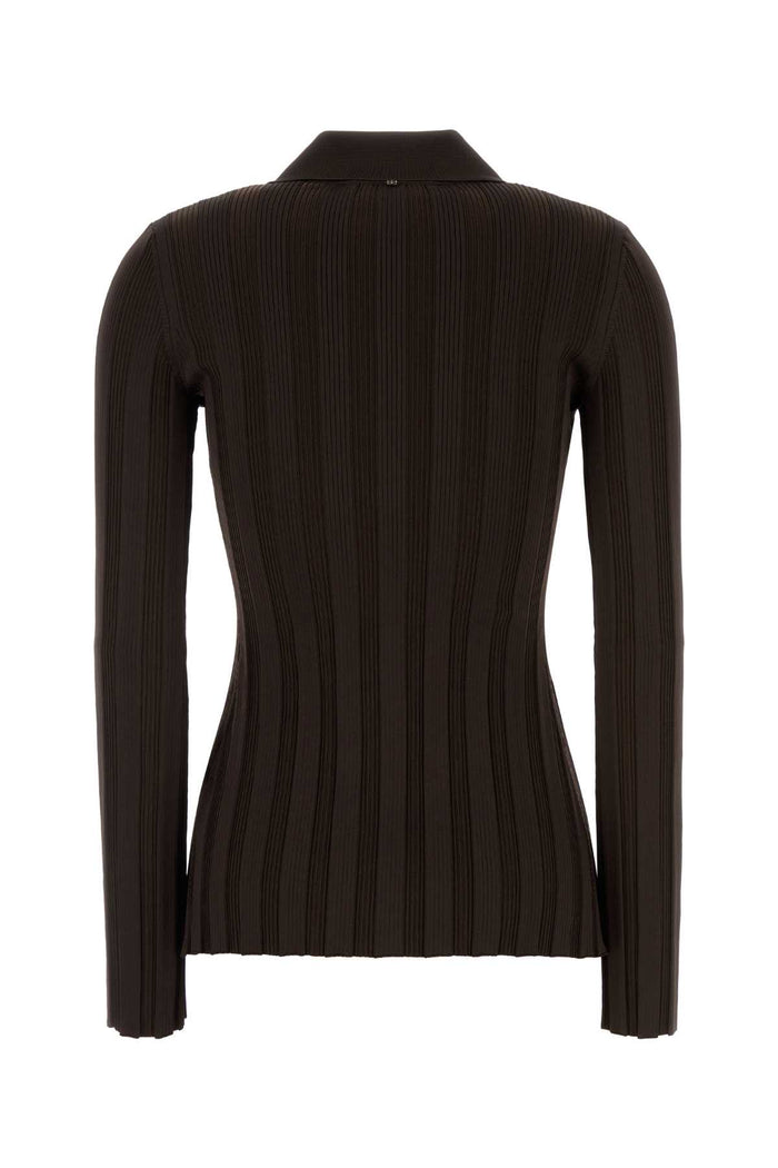 Brown Stretch Viscose Blend Albio1234 Cardigan Caffe` Maglieria