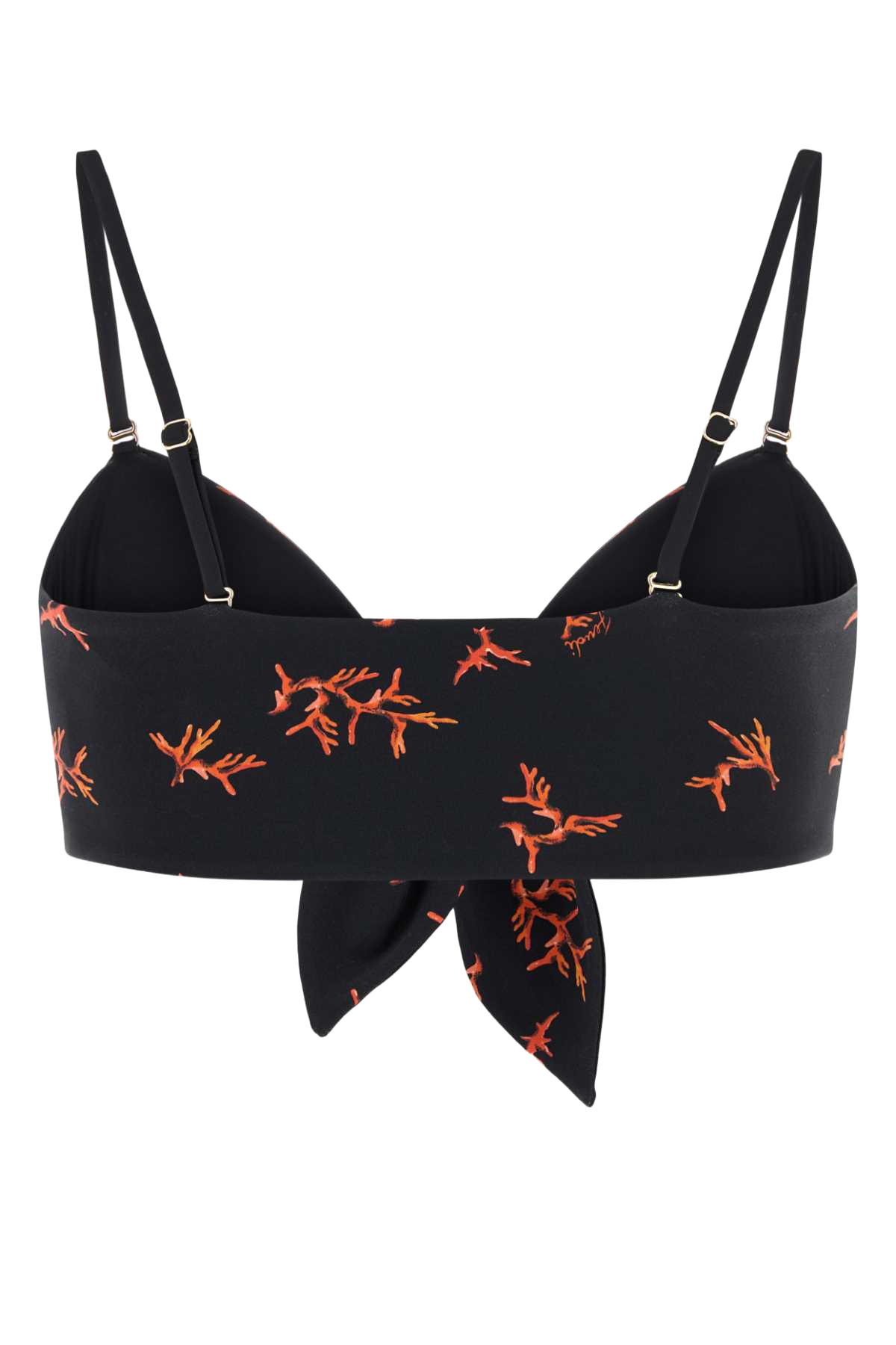 Printed Stretch Nylon Bikini Top Black+marsala Costumi Da Bagno