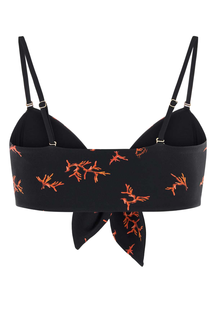 Printed Stretch Nylon Bikini Top Black+marsala Costumi Da Bagno