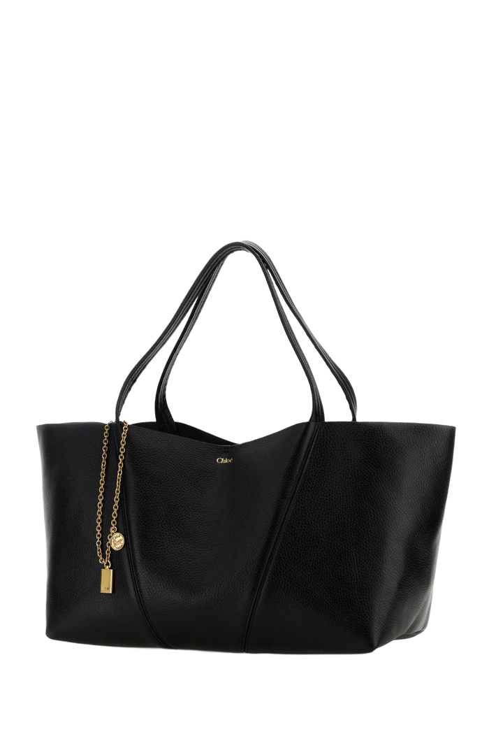Black Leather East-West Chloã© Spin Shopping Bag Borse A Mano
