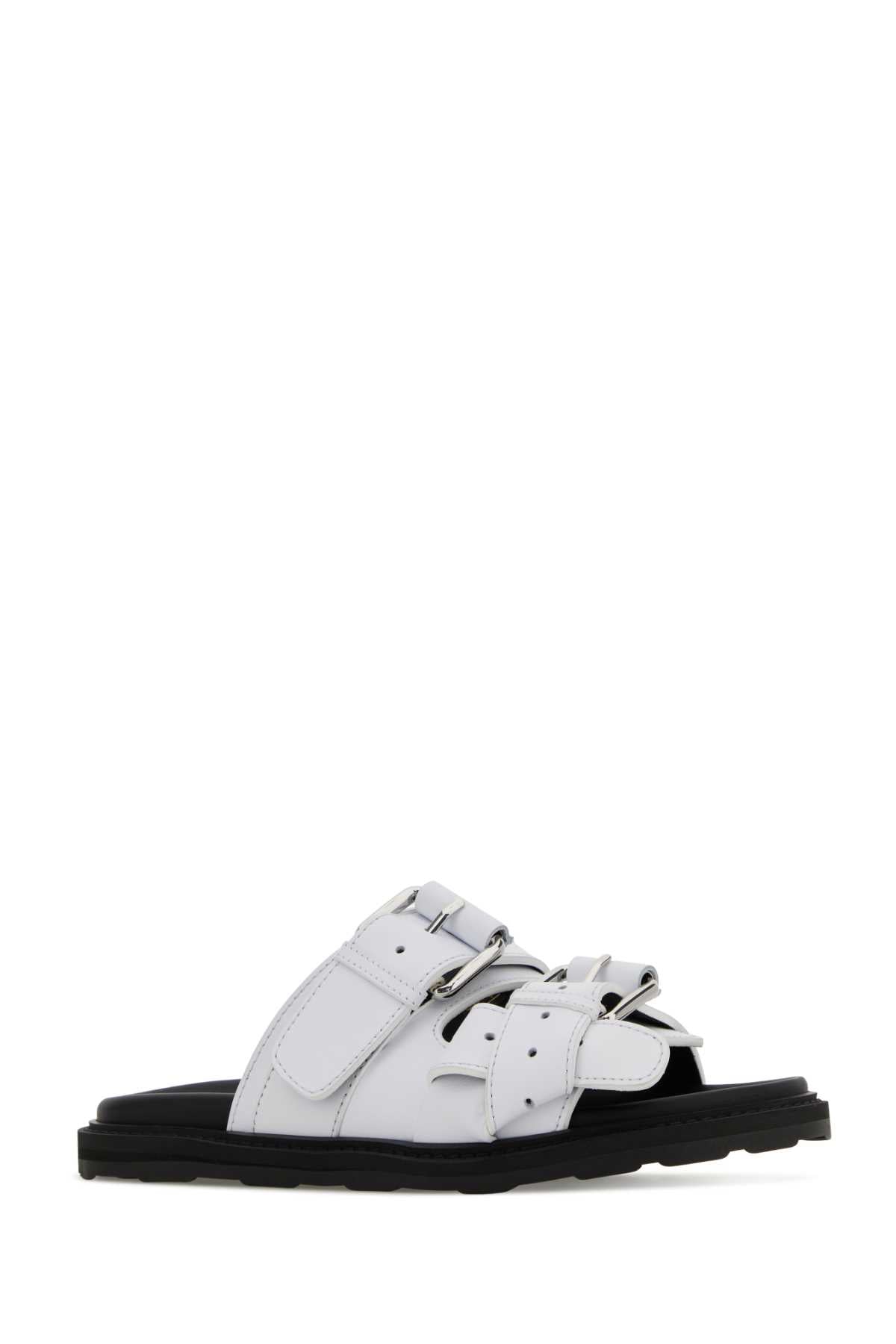 White Leather Slippers Bianco