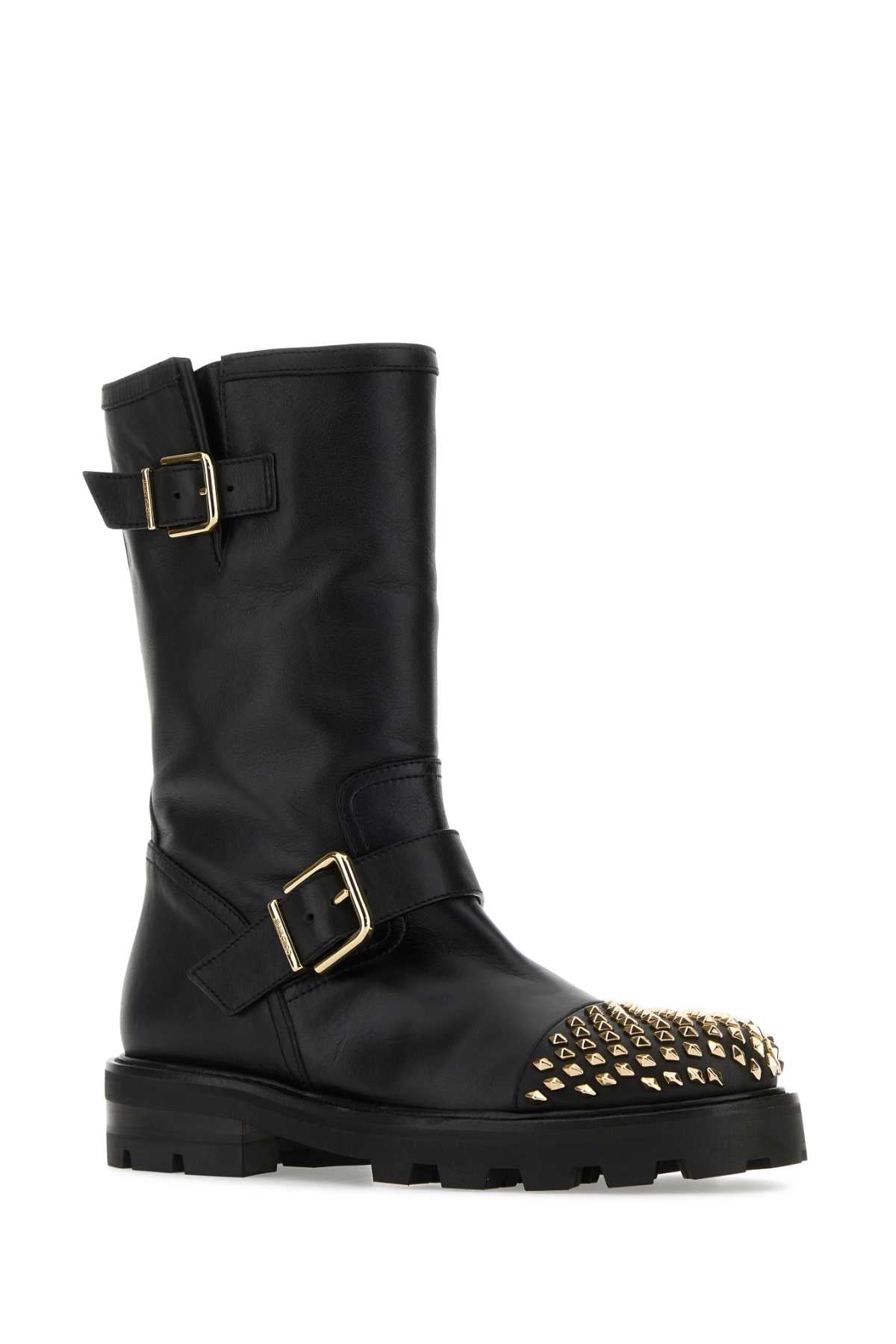 Black Leather Biker Ii Boots Blackgold Stivali