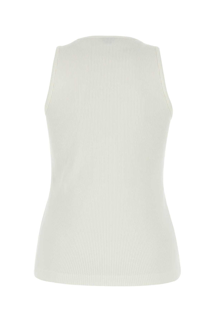 White Stretch Cotton Tank Top Chalk Exterior: Elastane Maglie