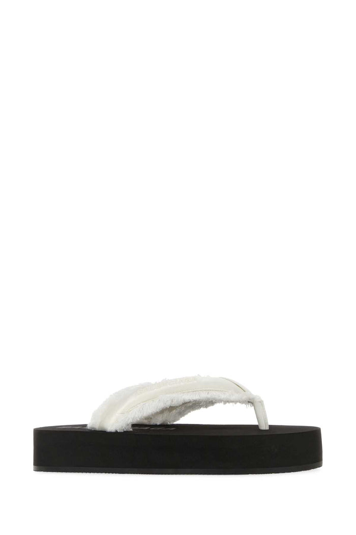 White Satin Jet Leg Thong Slippers Offwhite