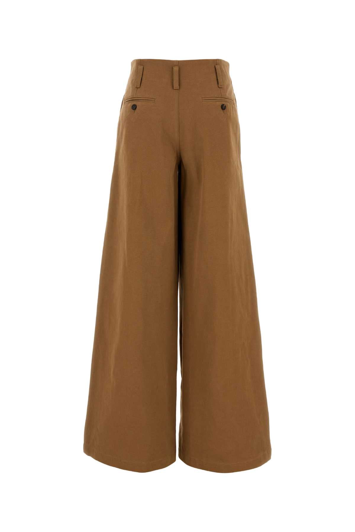Brown Cotton Wide-Leg Pant Mustardbrown Exterior: Pantaloni