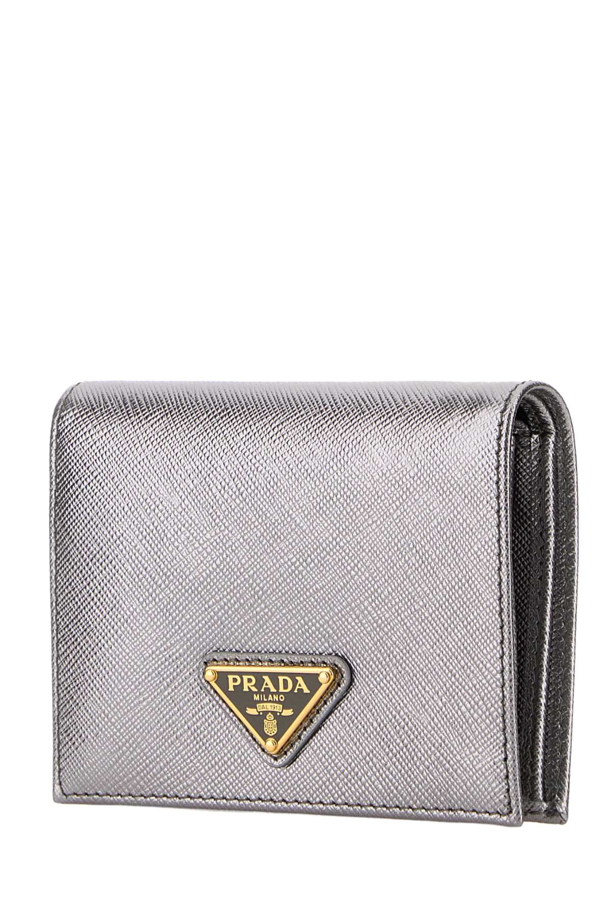 Silver Leather Wallet Cromo Portafogli