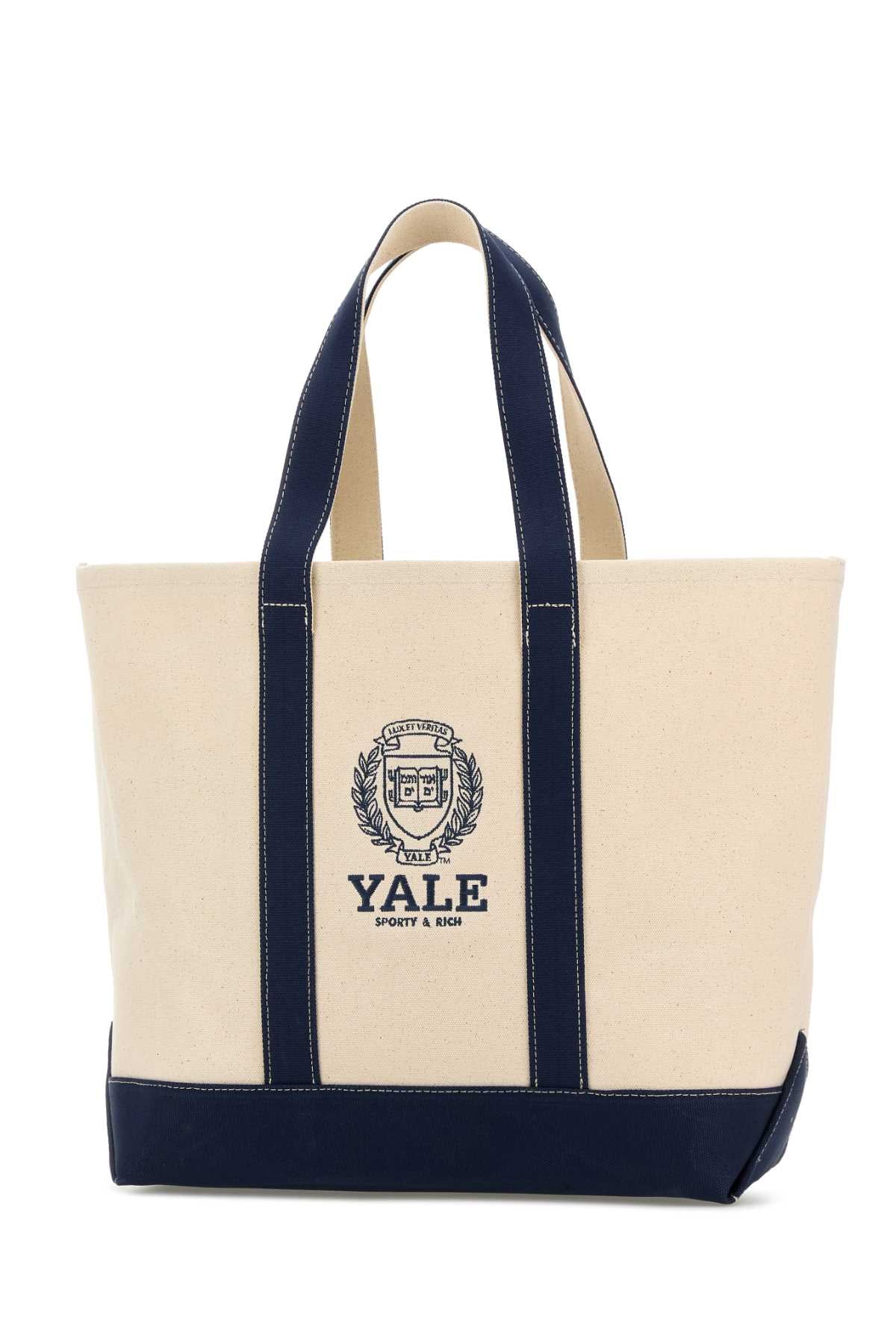 Sand Canvas Yale Shopping Bag Naturaldarknavy Exterior: Fabric Borse A Mano
