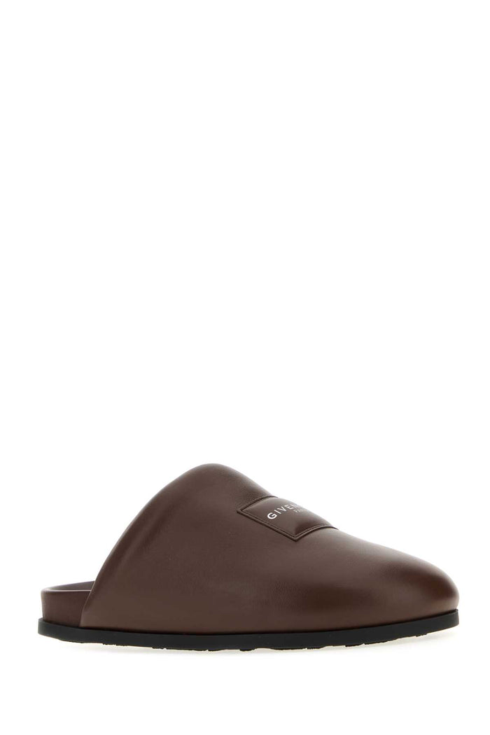 Chocolate Leather Slippers Brown
