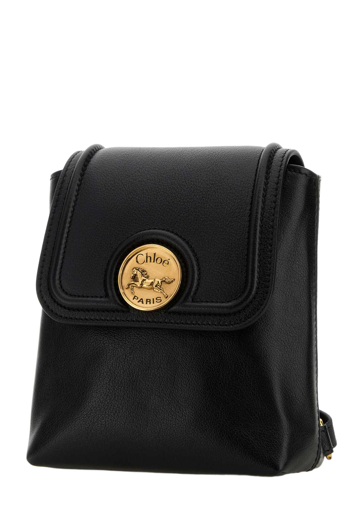 Black Leather Horse Medal Backpack Zaini