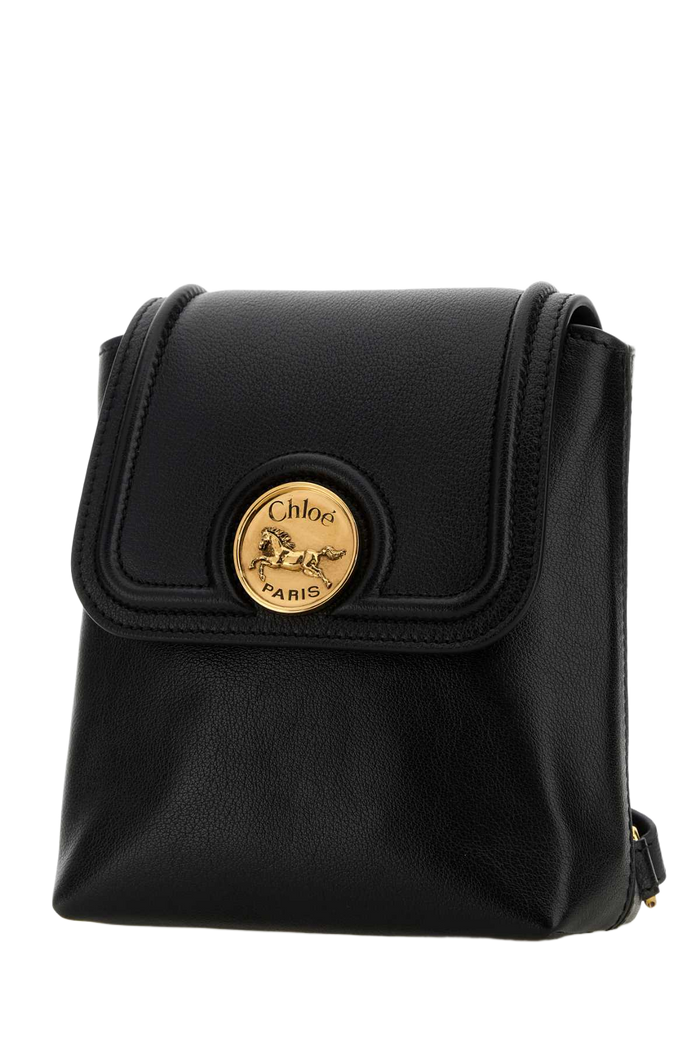 Black Leather Horse Medal Backpack Zaini
