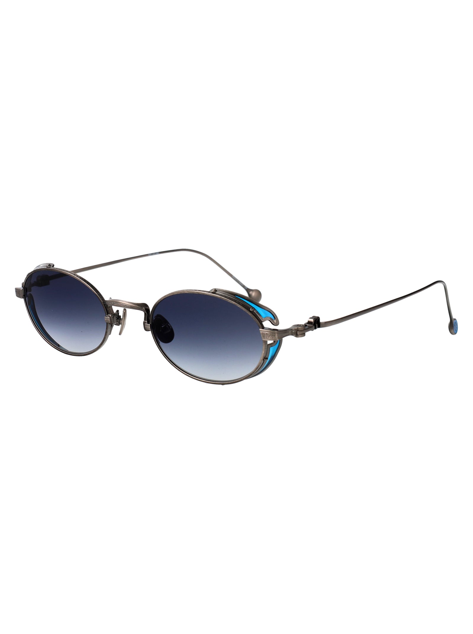 Antique Silver Blue Grey Gradient Metal Sunglasses