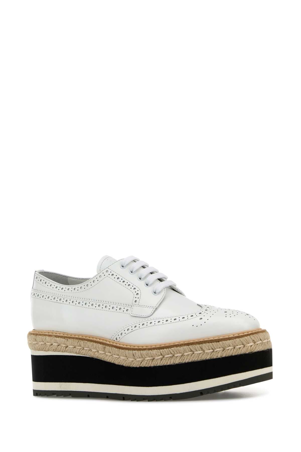 White Leather Lace-Up Shoes Bianco Scarpe Stringate