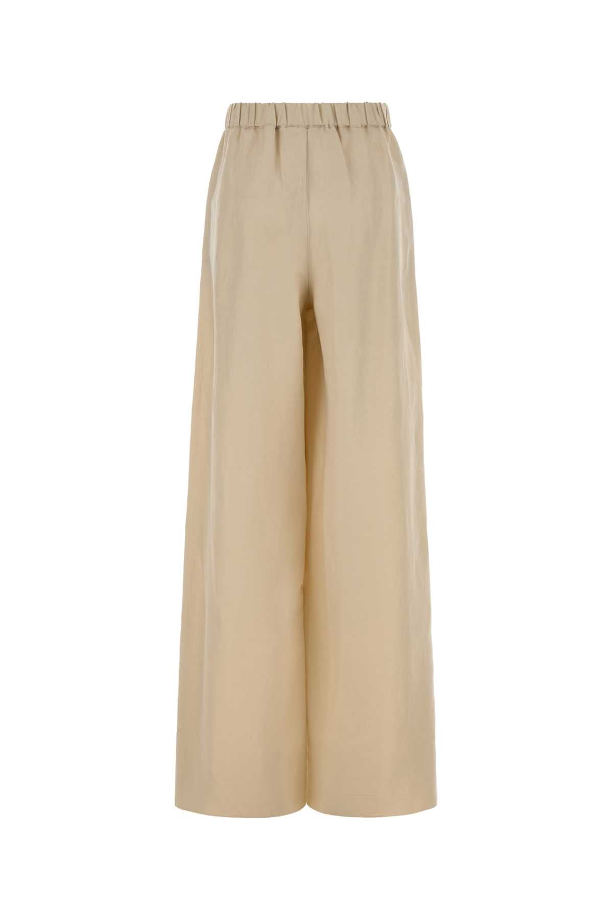 Sand Linen Blend Wide-Leg Moro Pant Beige Exterior: Silk Pantaloni