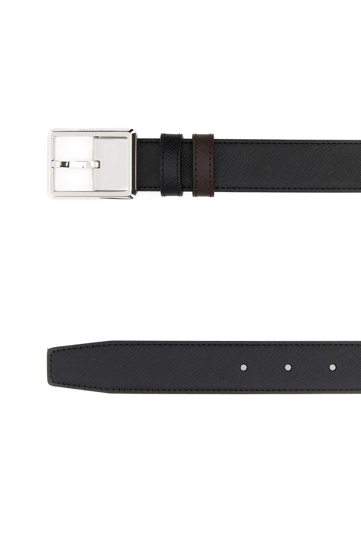 Black Leather Reversible Belt 000 Cinture
