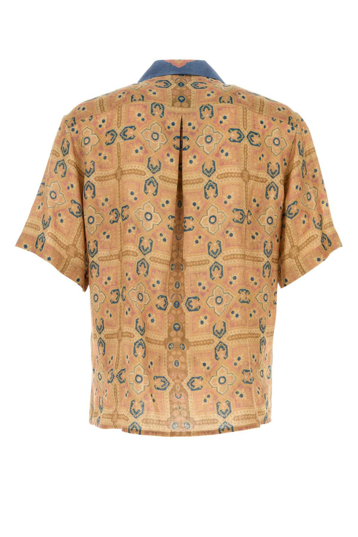 Printed Linen Shirt Voyageimagfdoazzurrobeigerosaazzur Exterior: Camicie