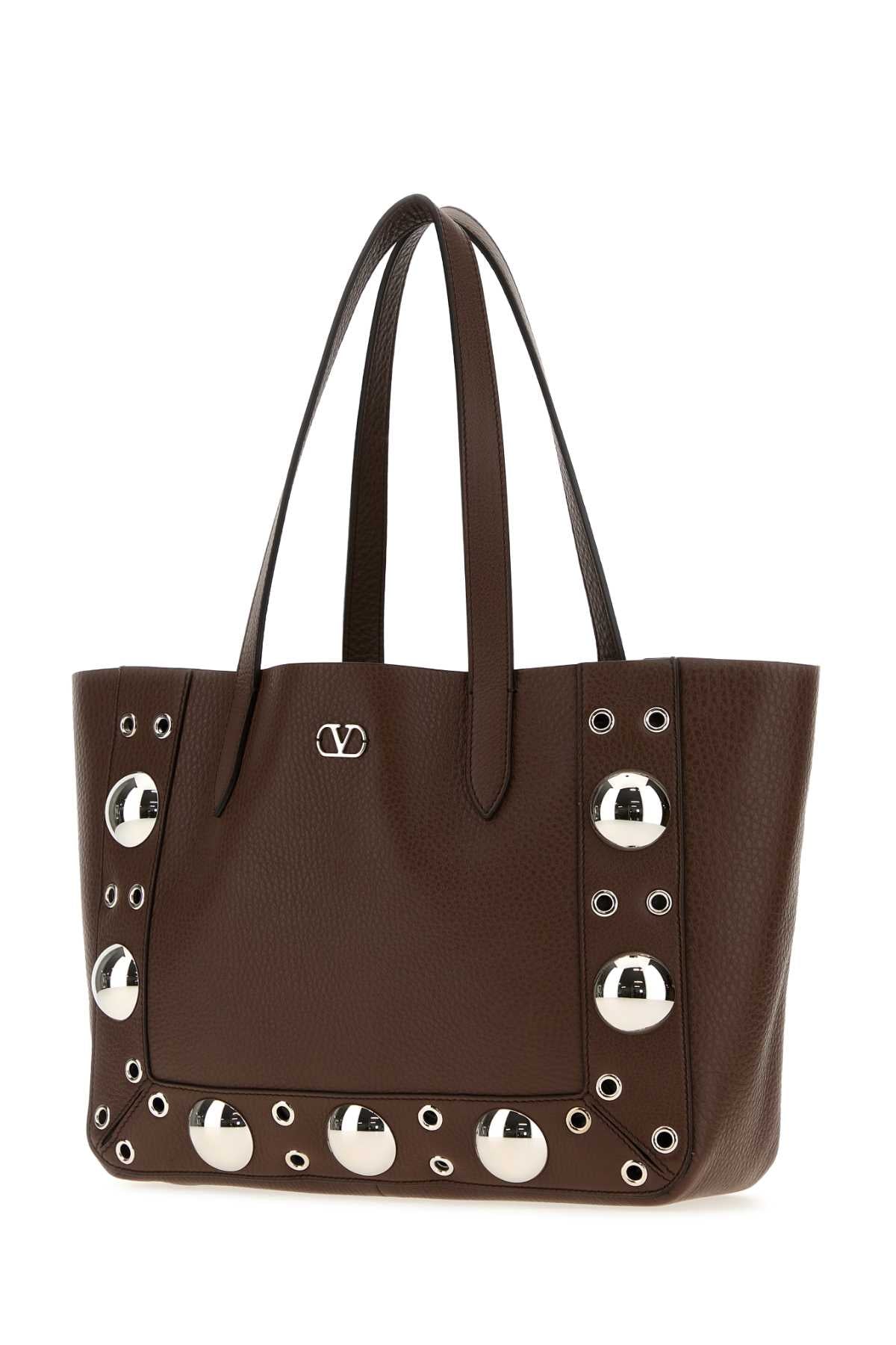 Brown Leather Small Nellcãte Shopping Bag Teakbrown Borse A Mano