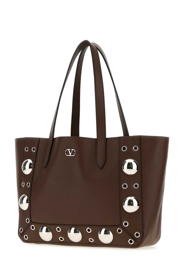 Brown Leather Small Nellcãte Shopping Bag Teakbrown Borse A Mano