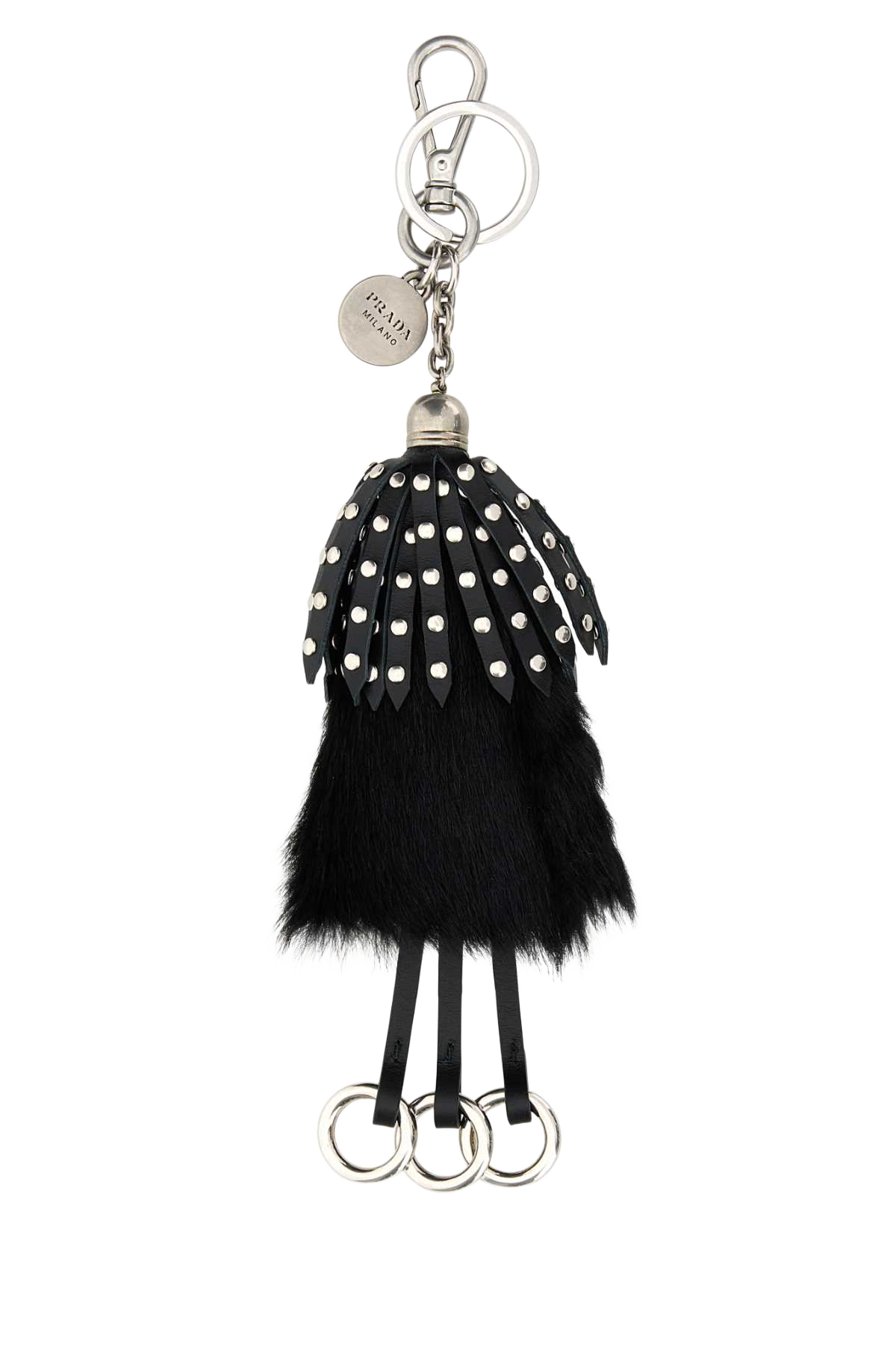 Black Calf Hair And Leather Keyring Nero Acciaio-vitello-bos Taurus Portachiavi