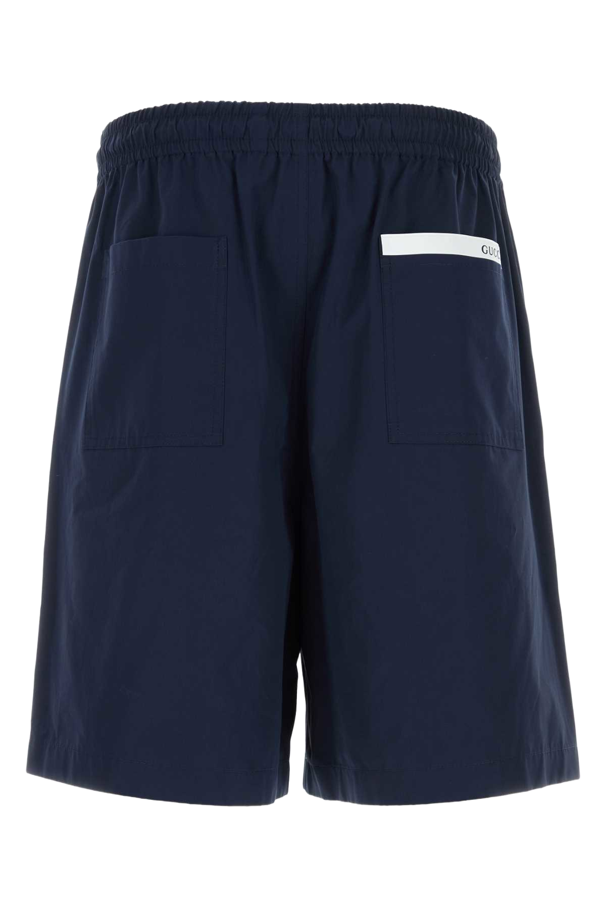 Navy Blue Poplin Bermuda Shorts Exterior: Cotton