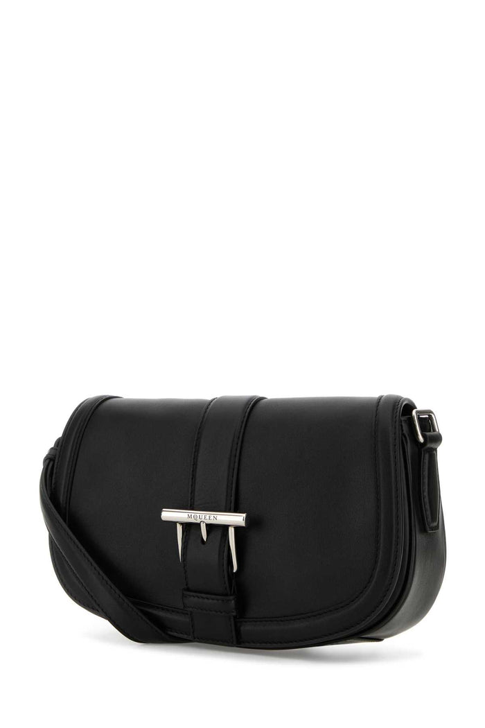 Black Leather Satchel Crossbody Bag Blacksilver T-bar Borse A Tracolla