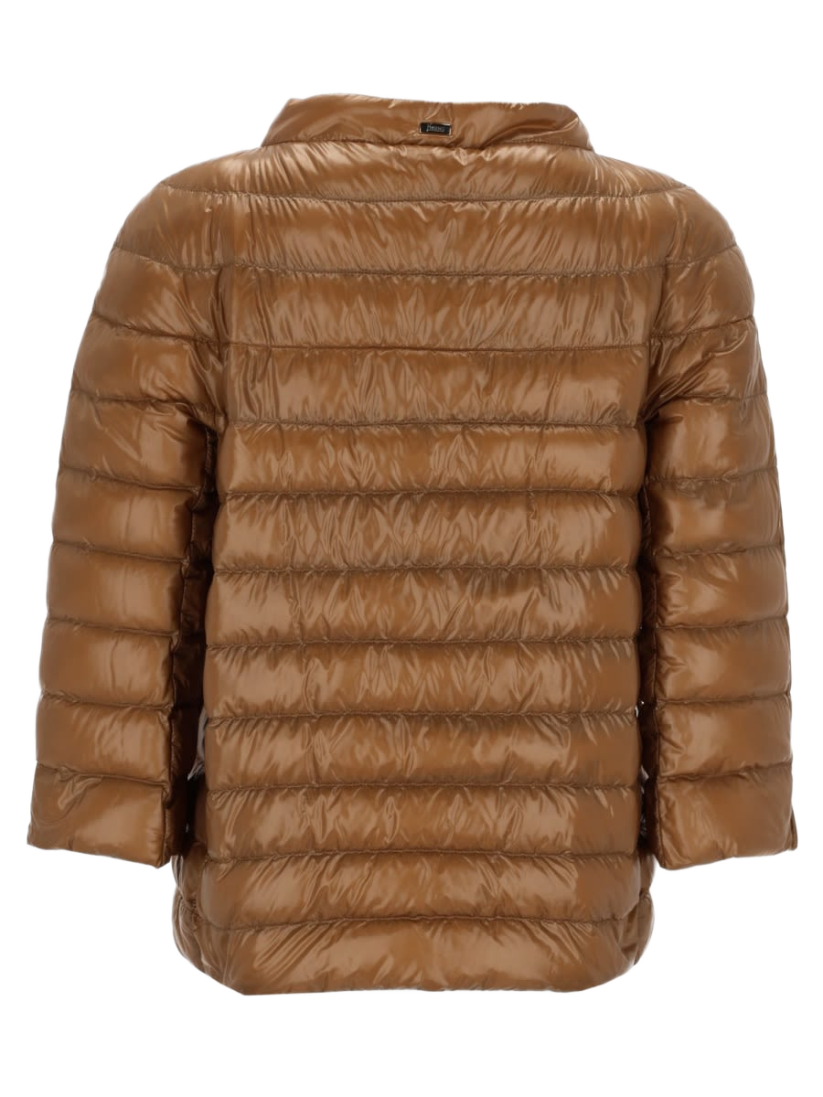 Cropped Padded Down Jacket Brown Polyamide Sports