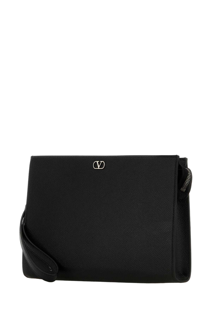 Black Leather Vlogo Signature Pouch Nero Calf - Bos Taurus Portafogli