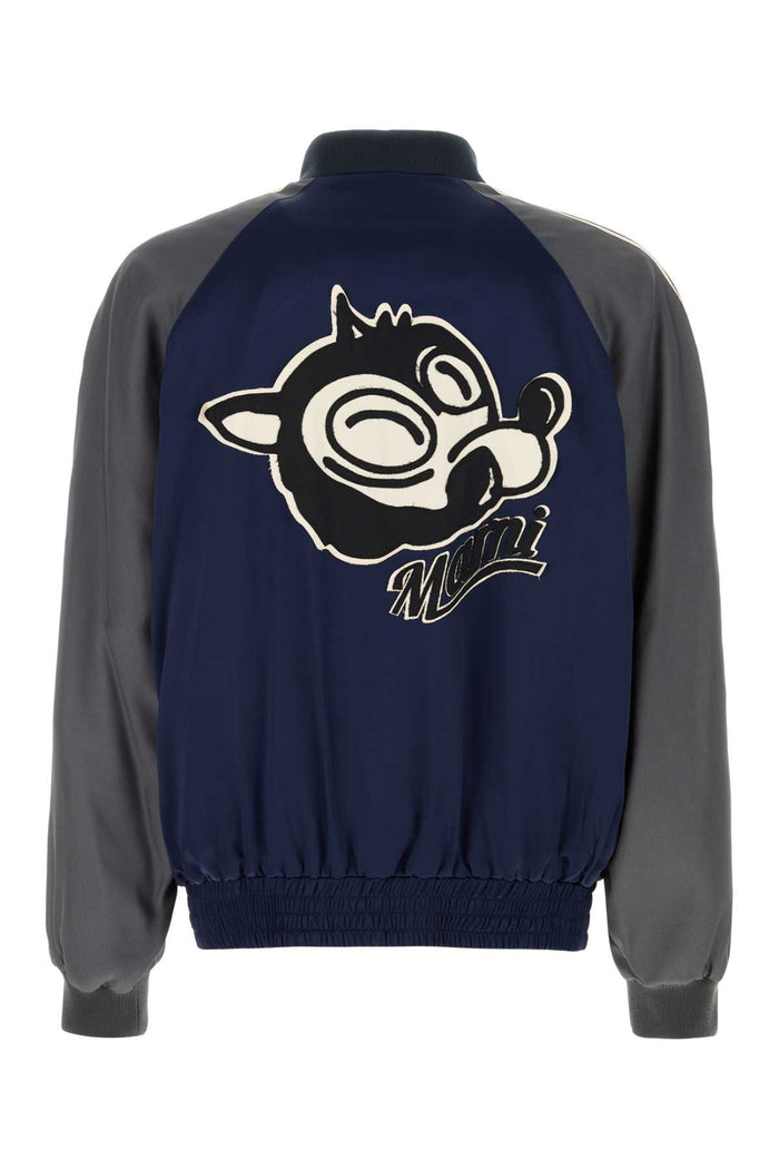 Navy Blue Satin Bomber Jacket Blumarine Giubbini